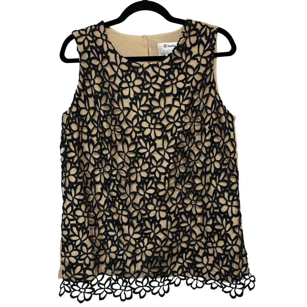 Lela Rose Neiman Marcus Guipure Lace Sleeveless Blouse Cotton Silk Blend Sz: L